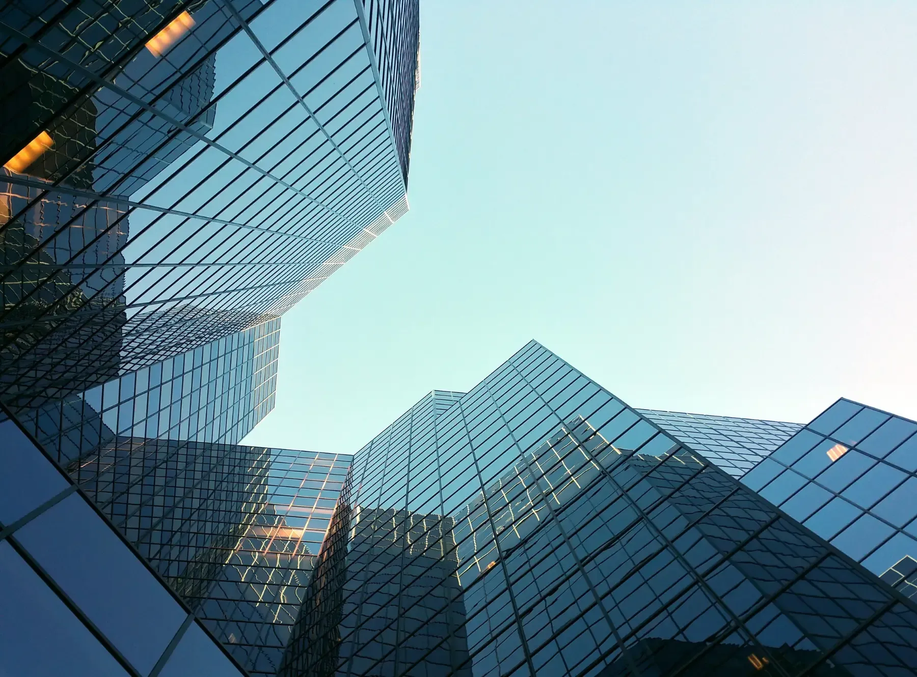 Modern corporate buildings viewed from below